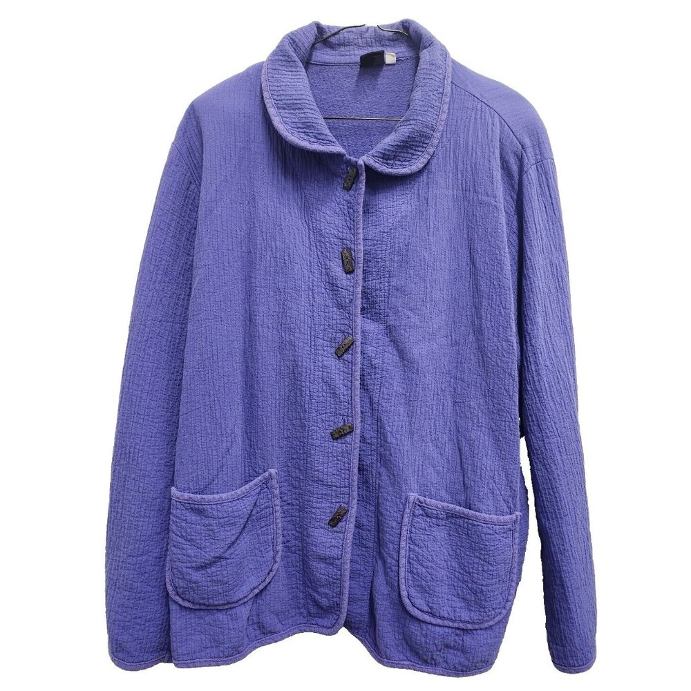 By JJ Womens‎ Lagenlook Jacket Large Purple Gauzy Toggle Button Coastal Casual